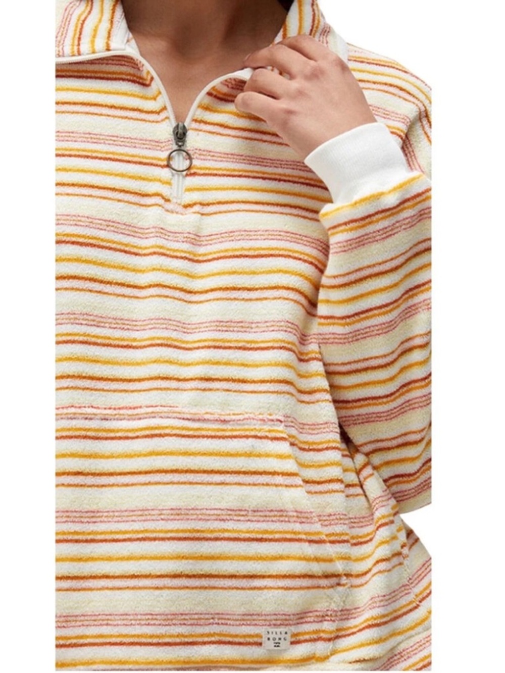 Billabong Striped Terry Cloth Quarter-Zip Pullover with Front Pocket